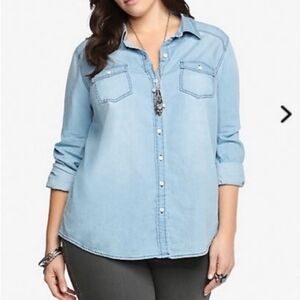 Torrid Chambray Cotton Button-Up Shirt